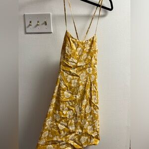 Yellow Floral Mini Dress with Lace Up Back Size M - NWT!!